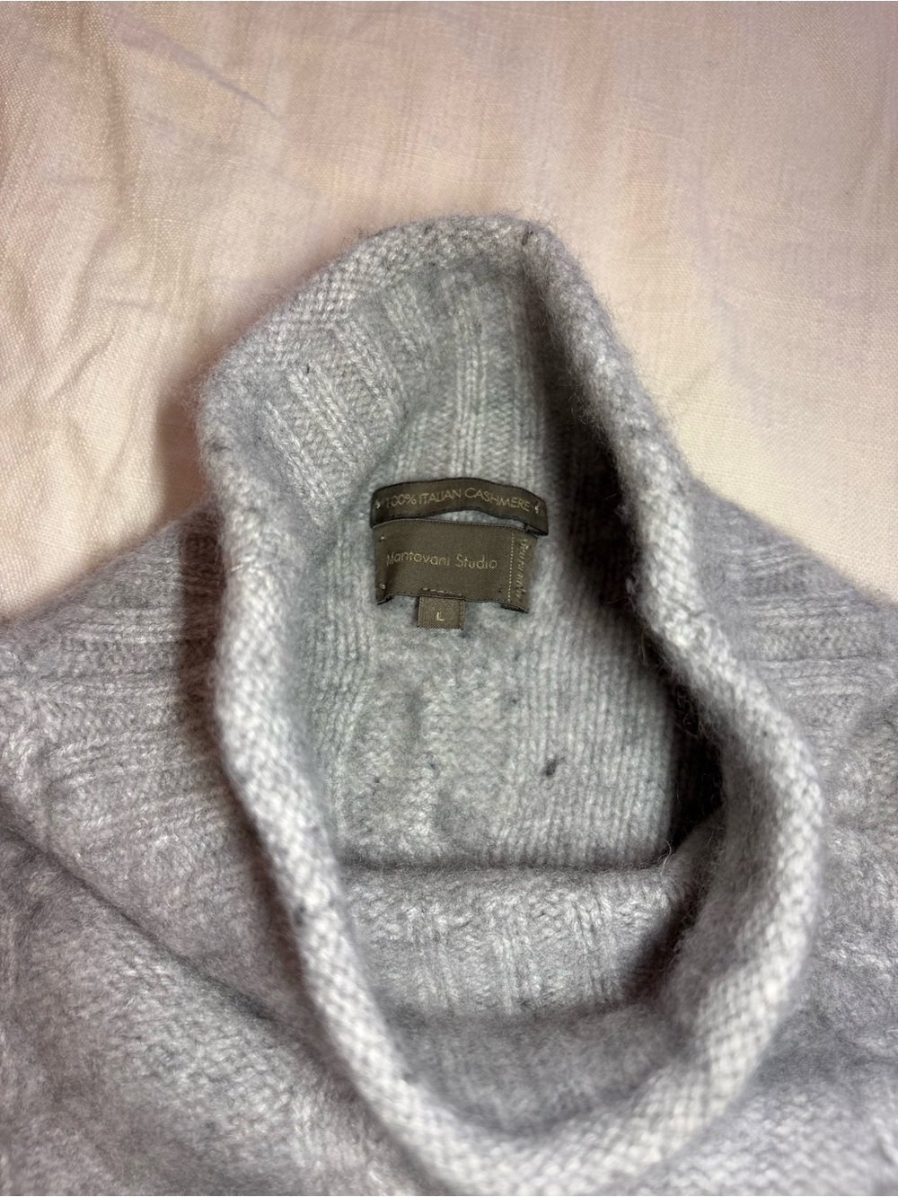 Mantovani Studio Gray 100% Italian Cashmere Ribbed Turtleneck Sweater Large L - Picture 7 of 9